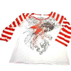 women's Harley Davidson burnout baseball raglan graphic tee orange white LG